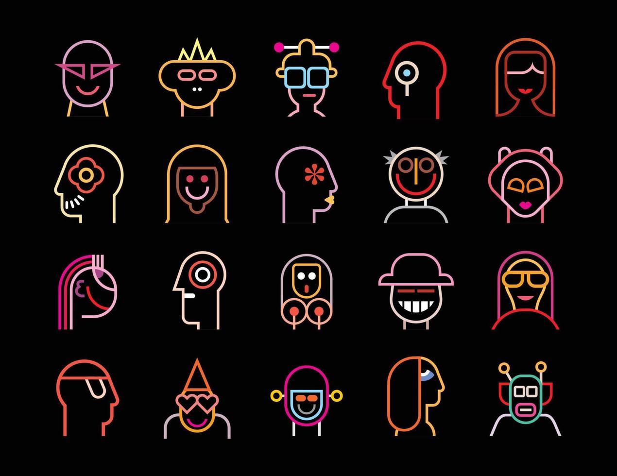 reeks van neon avatars vector