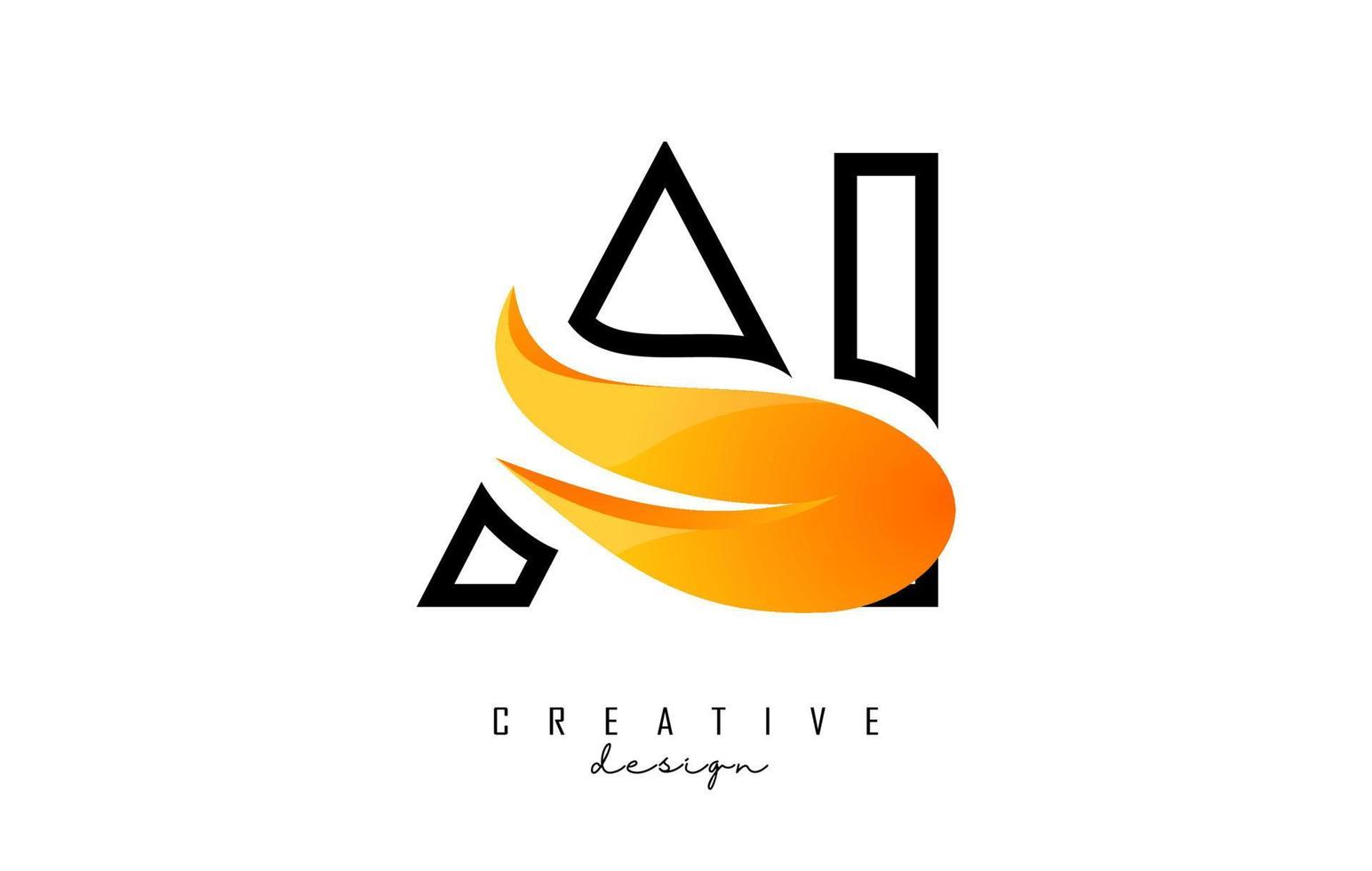 vectorillustratie van abstracte letters ai ai met vuur vlammen en oranje swoosh design. vector