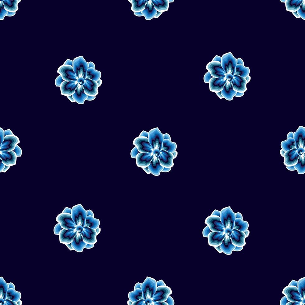 de origineel naadloos patroon met jasmijn bloemen in blauw monochromatisch stijl Aan donker achtergrond. vector ontwerp. oerwoud afdrukken. textiel en afdrukken. bloemen achtergrond. behang decoratief. exotisch