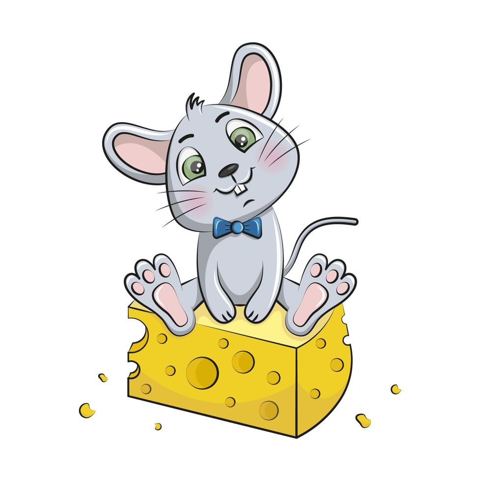 vector illustratie van een muis zittend Aan een stuk van kaas