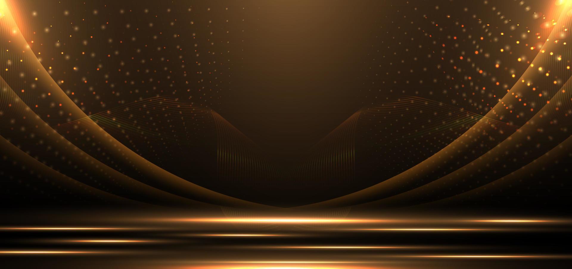 elegant gouden tafereel diagonaal gloeiend met verlichting effect fonkeling Aan zwart achtergrond. sjabloon premie prijs ontwerp. vector