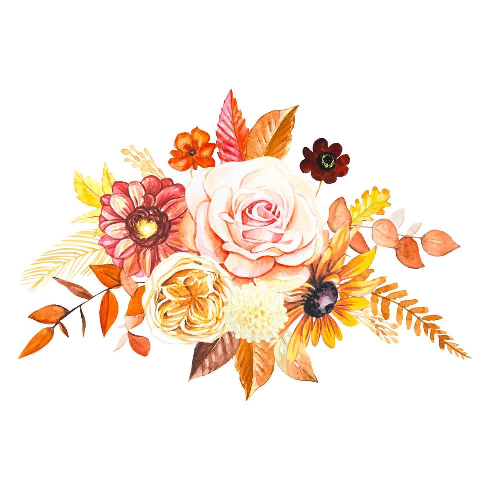 waterverf vallen bloemen boeket. hand geschilderd herfst bloemen vector