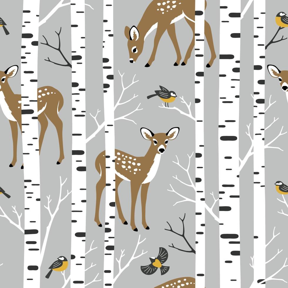 naadloos vector patroon met schattig hert en berk Woud. perfect voor textiel, behang of afdrukken ontwerp.