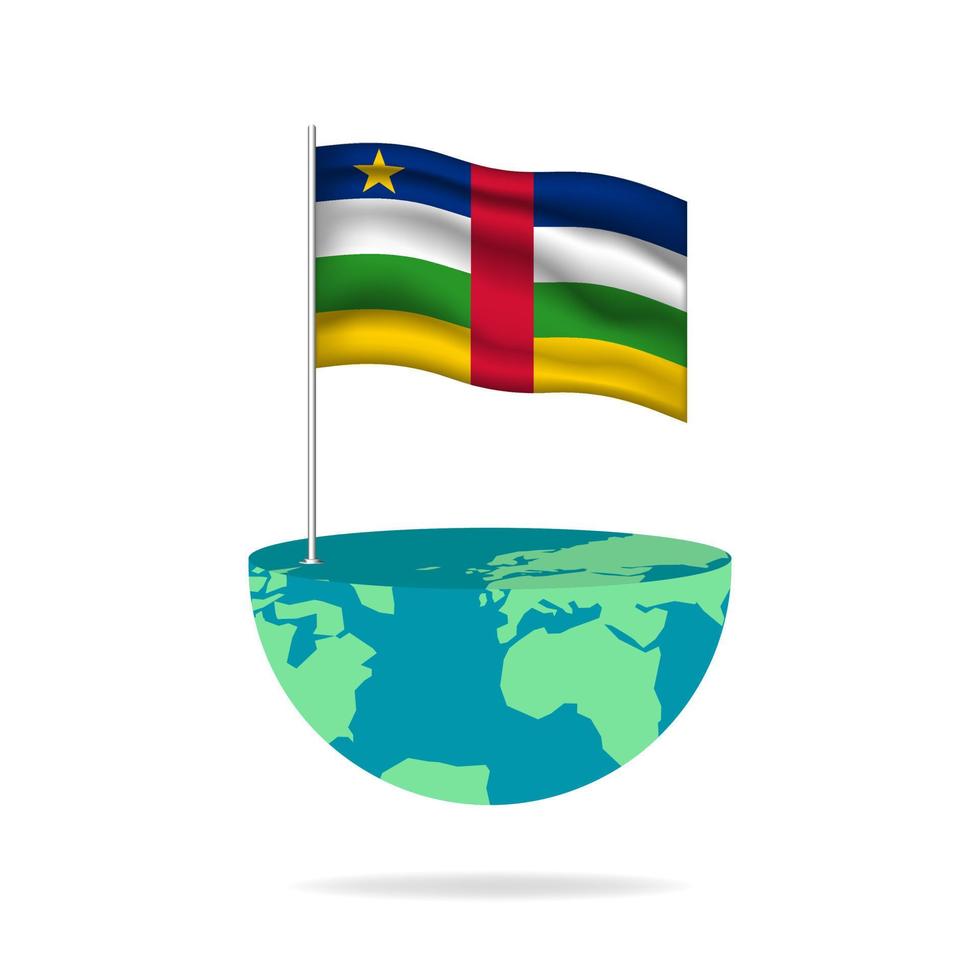 centraal Afrikaanse republiek vlag pool Aan wereldbol. vlag golvend in de omgeving van de wereld. gemakkelijk bewerken en vector in groepen. nationaal vlag vector illustratie Aan wit achtergrond.