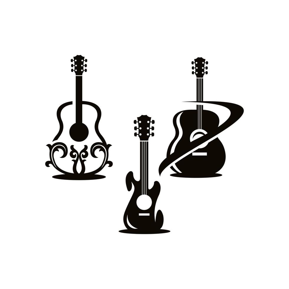 reeks gitaar musical akoestisch silhouet ontwerp vector