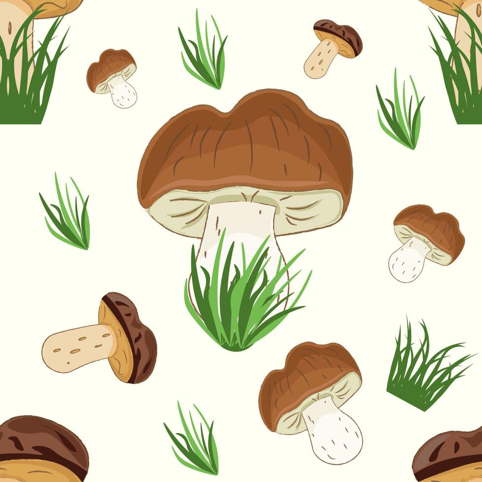 naadloos patroon met champignons en gras vector