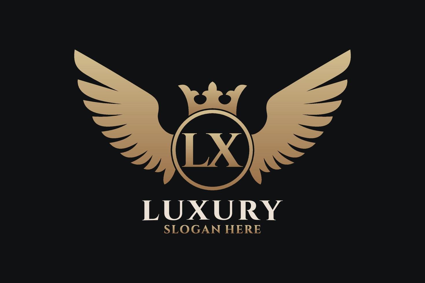 luxe Koninklijk vleugel brief lx kam goud kleur logo vector, zege logo, kam logo, vleugel logo, vector logo sjabloon.