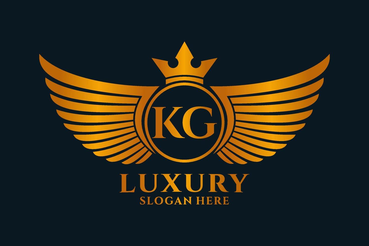 luxe Koninklijk vleugel brief kg kam goud kleur logo vector, zege logo, kam logo, vleugel logo, vector logo sjabloon.