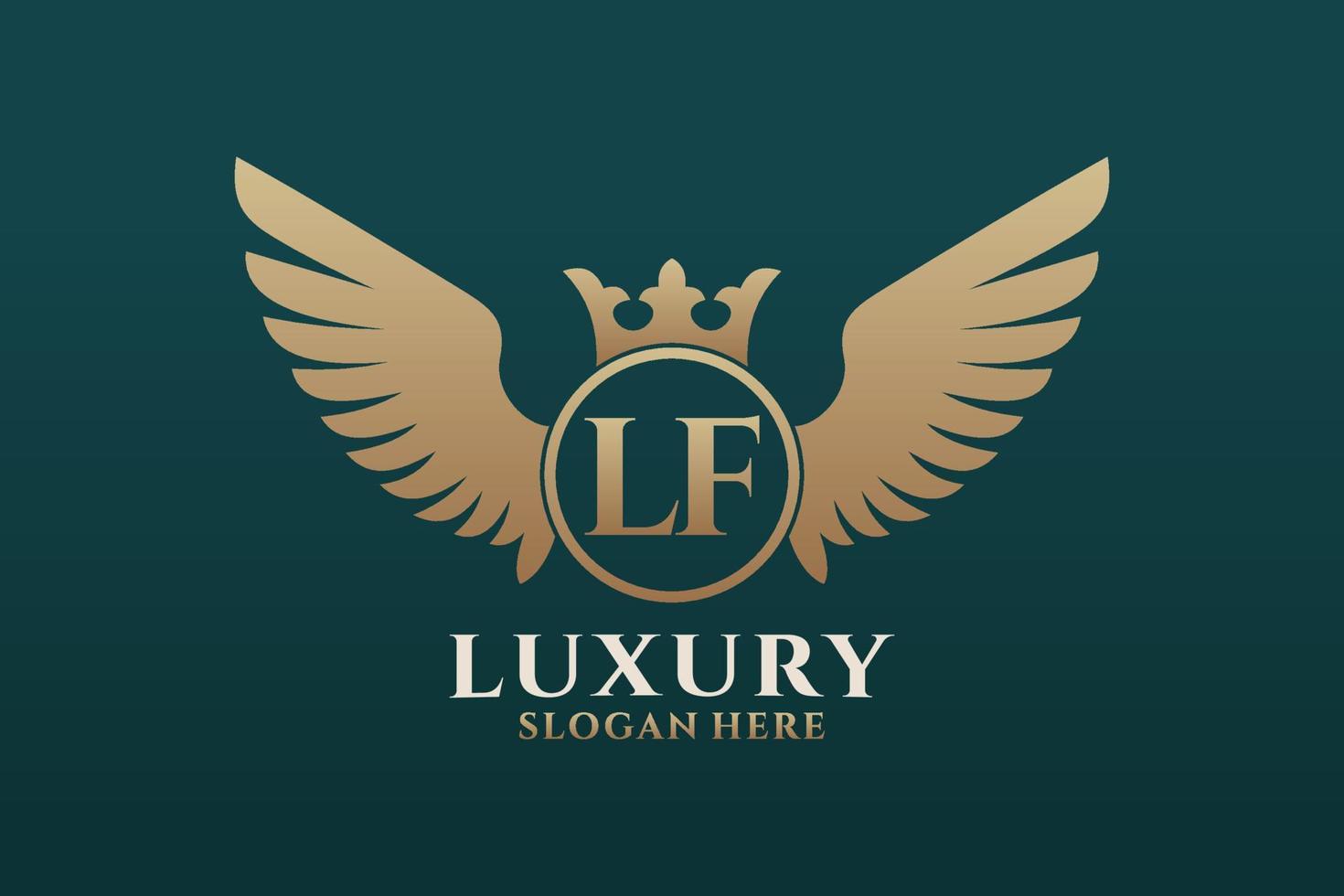 luxe Koninklijk vleugel brief lf kam goud kleur logo vector, zege logo, kam logo, vleugel logo, vector logo sjabloon.