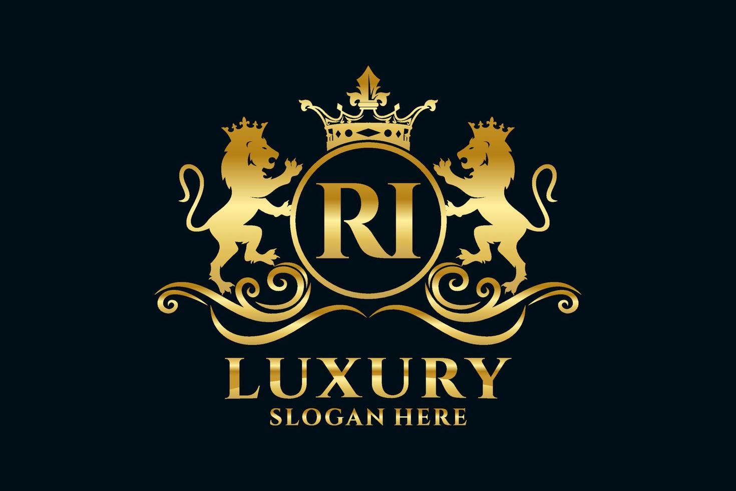 eerste ri brief leeuw Koninklijk luxe logo sjabloon in vector kunst voor luxueus branding projecten en andere vector illustratie.