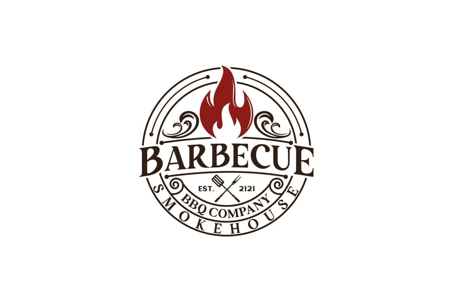 vintage retro rustieke bbq grill, barbecue, barbecue label stempel logo ontwerp vector