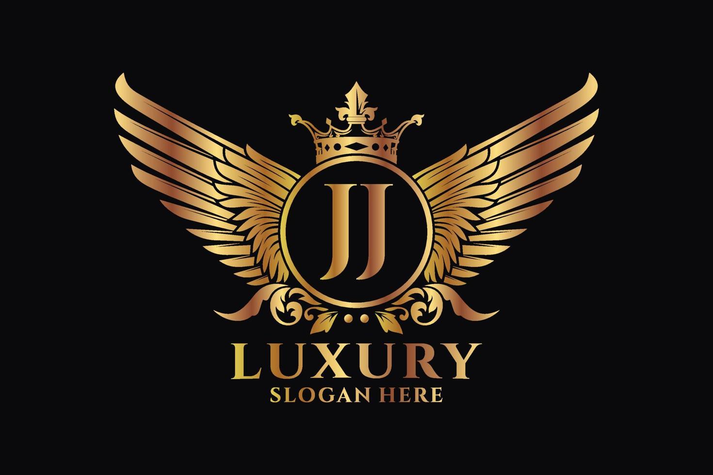 luxe Koninklijk vleugel brief jj kam goud kleur logo vector, zege logo, kam logo, vleugel logo, vector logo sjabloon.