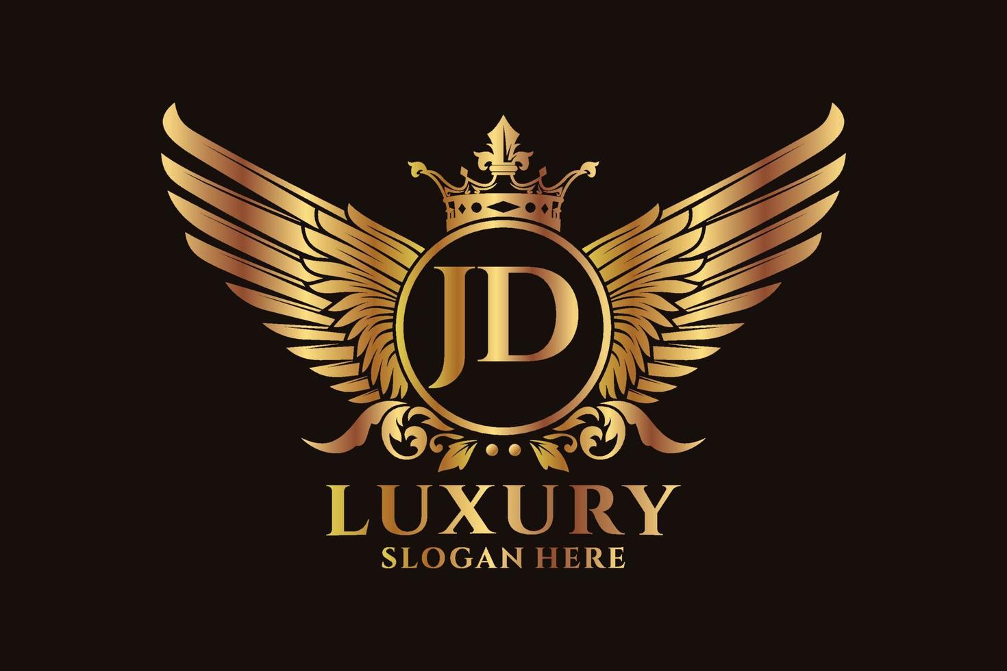 luxe Koninklijk vleugel brief jd kam goud kleur logo vector, zege logo, kam logo, vleugel logo, vector logo sjabloon.