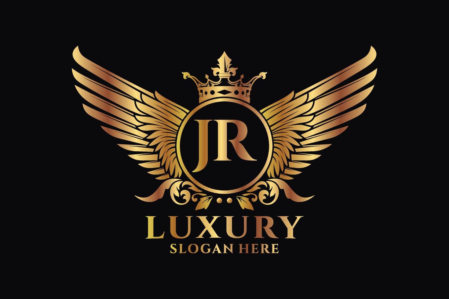 luxe Koninklijk vleugel brief jr kam goud kleur logo vector, zege logo, kam logo, vleugel logo, vector logo sjabloon.