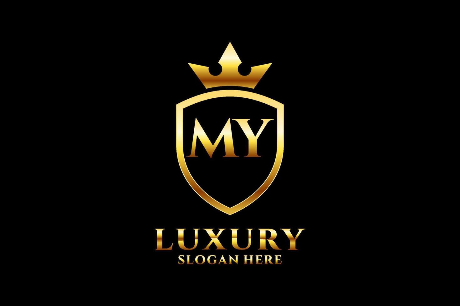 eerste mijn elegant luxe monogram logo of insigne sjabloon met scrollt en Koninklijk kroon - perfect voor luxueus branding projecten vector