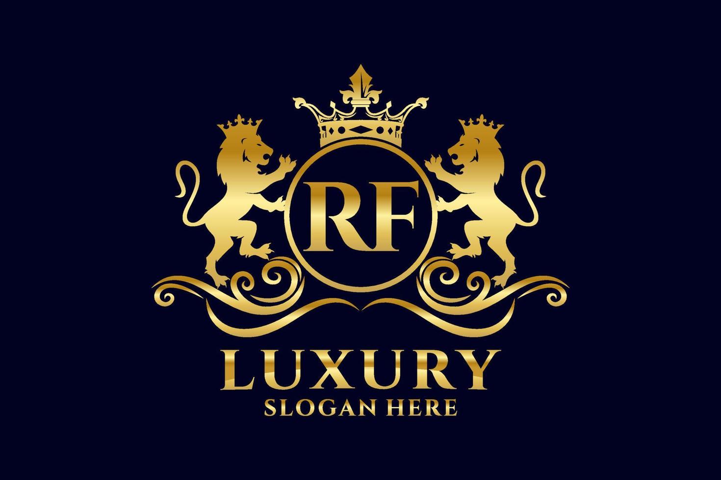 eerste rf brief leeuw Koninklijk luxe logo sjabloon in vector kunst voor luxueus branding projecten en andere vector illustratie.