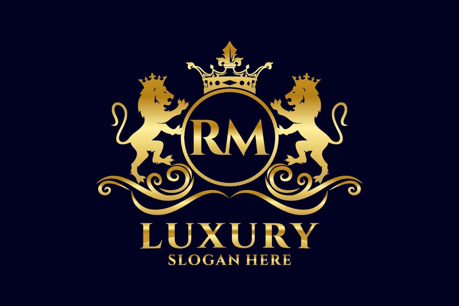 eerste rm brief leeuw Koninklijk luxe logo sjabloon in vector kunst voor luxueus branding projecten en andere vector illustratie.