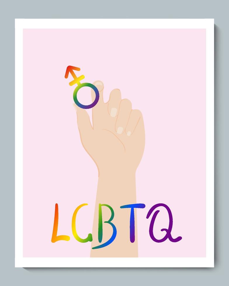 wit hand- met regenboog geslacht vrouw en mannetje lgbt helling symbool en doole opschrift vector