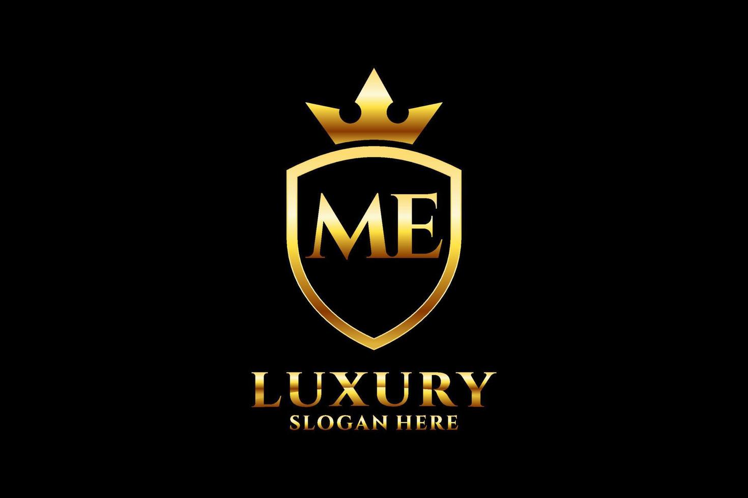 eerste me elegant luxe monogram logo of insigne sjabloon met scrollt en Koninklijk kroon - perfect voor luxueus branding projecten vector