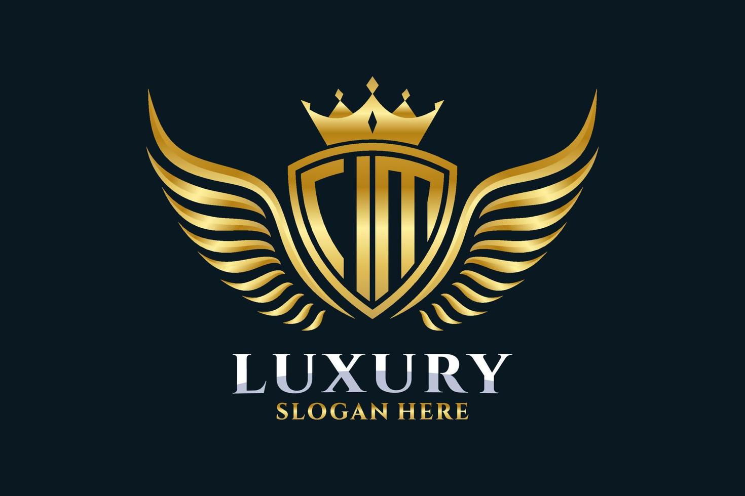 luxe Koninklijk vleugel brief im kam goud kleur logo vector, zege logo, kam logo, vleugel logo, vector logo sjabloon.
