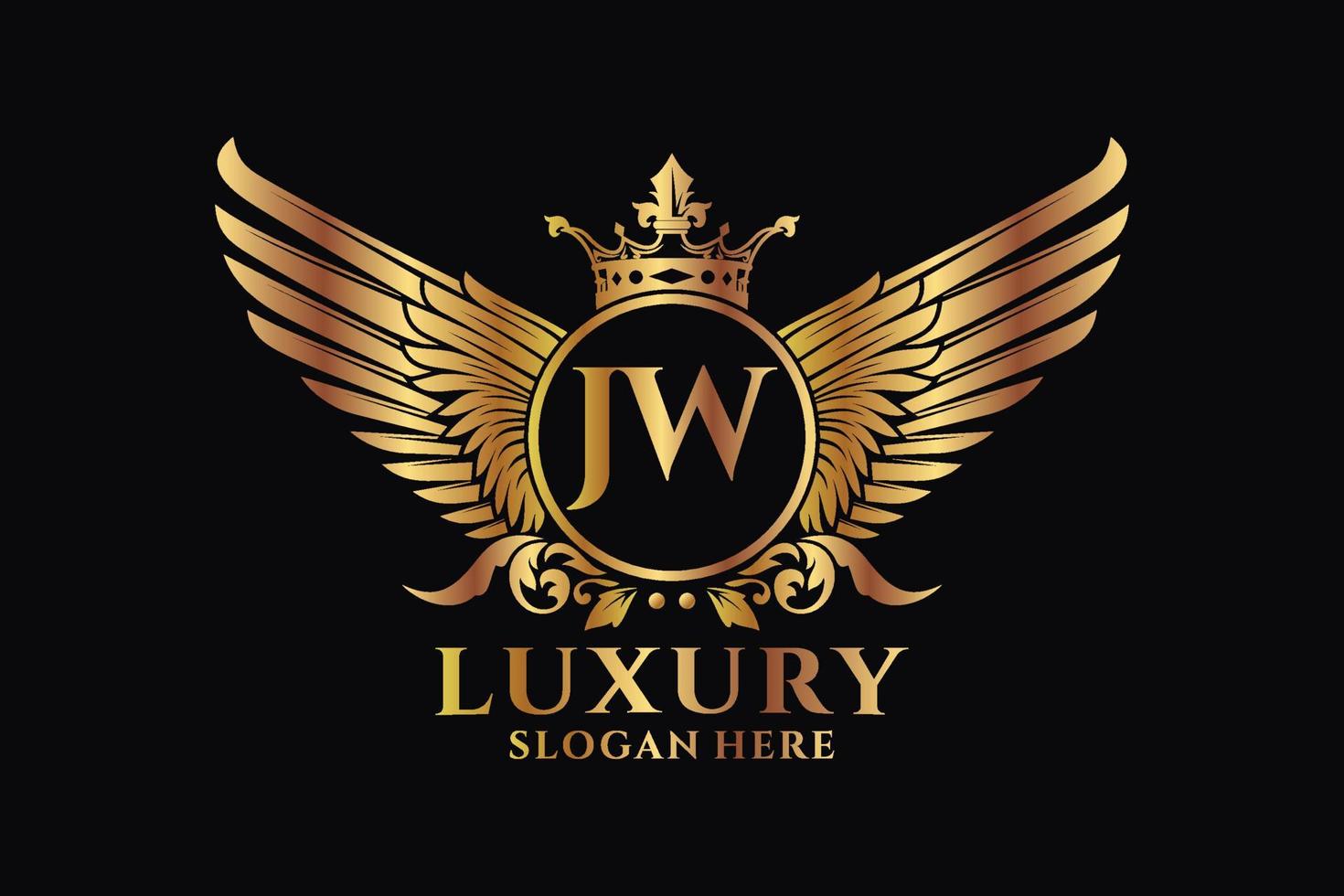 luxe Koninklijk vleugel brief jw kam goud kleur logo vector, zege logo, kam logo, vleugel logo, vector logo sjabloon.