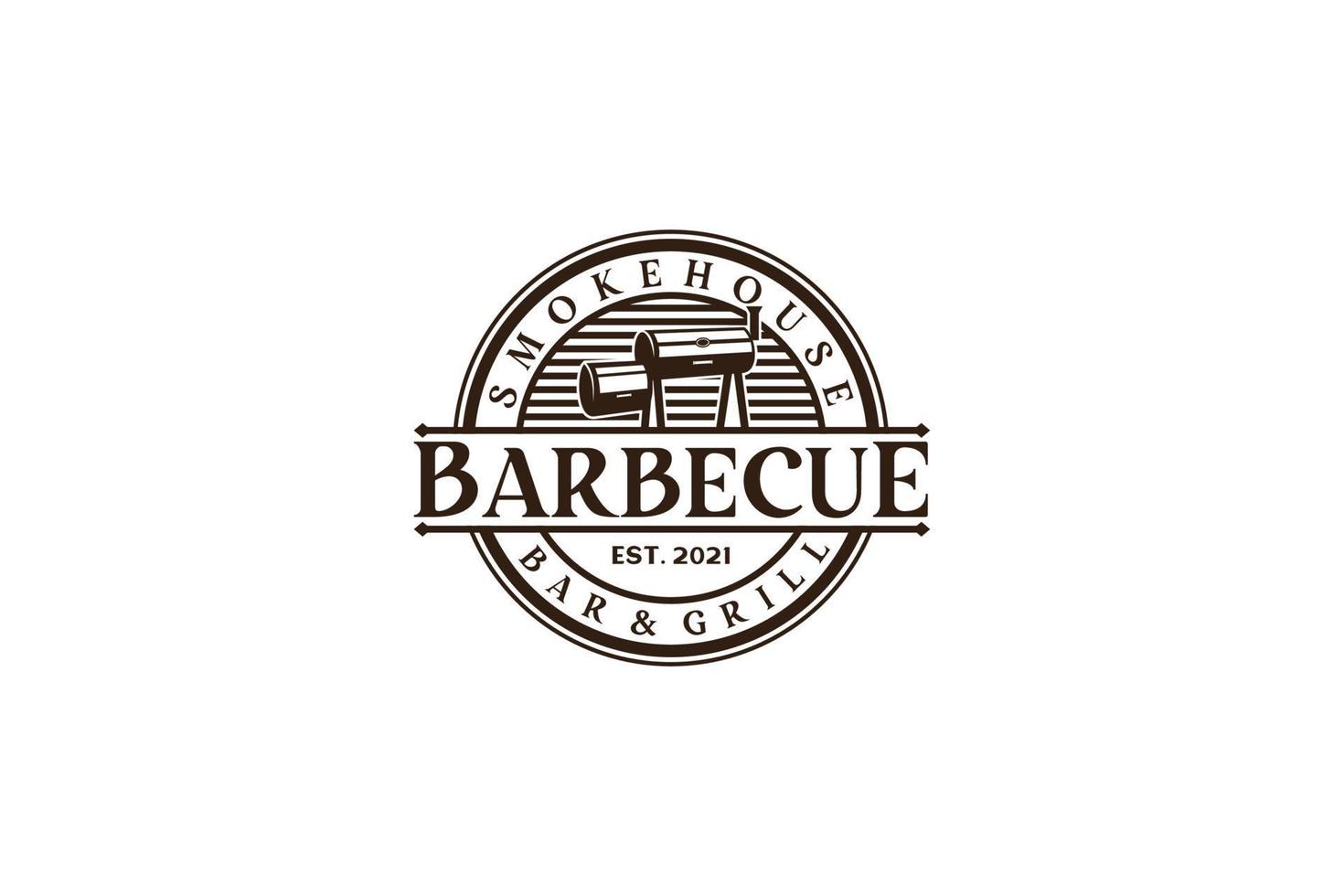 vintage retro rustieke bbq grill, barbecue, barbecue label stempel logo ontwerp vector
