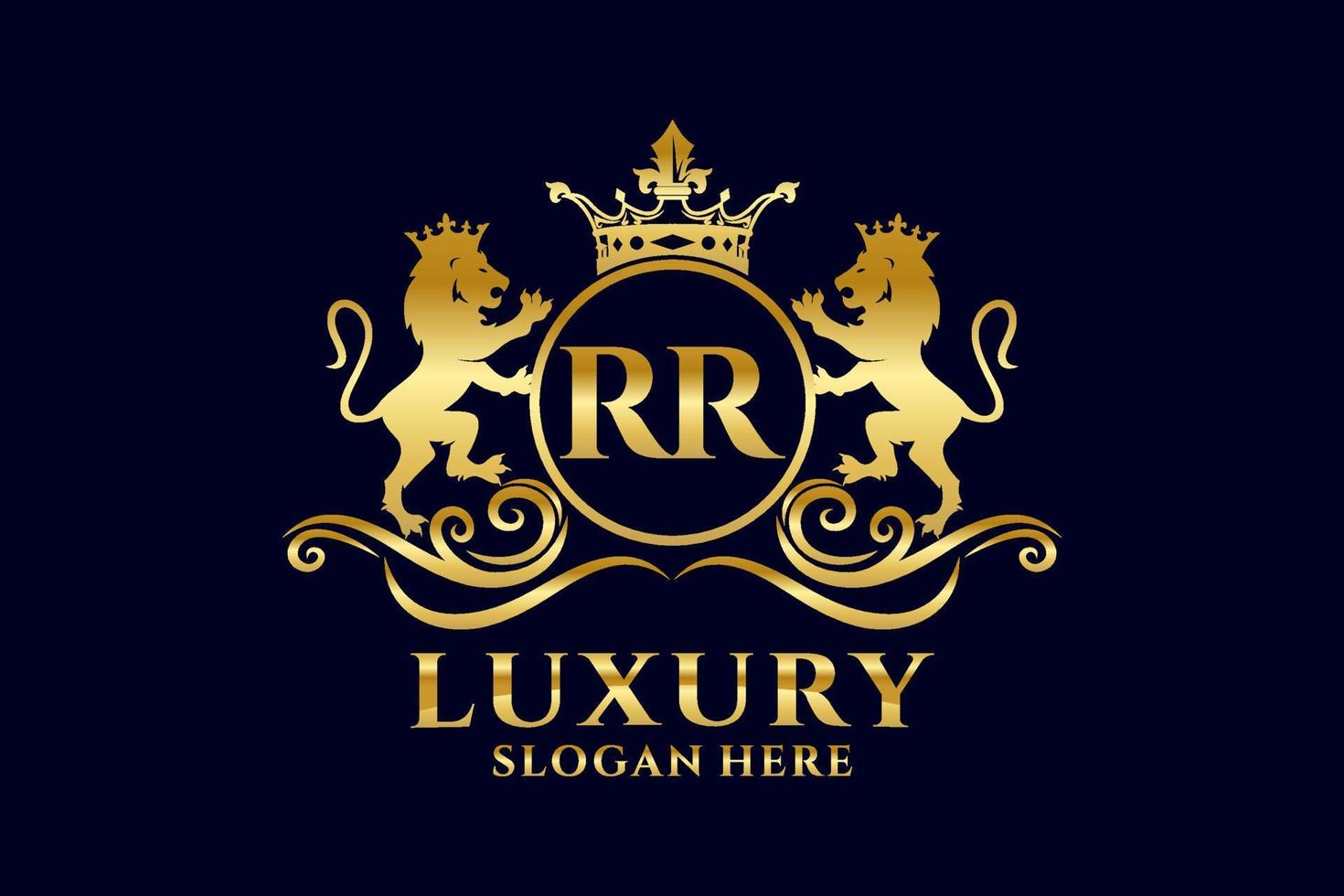 eerste rr brief leeuw Koninklijk luxe logo sjabloon in vector kunst voor luxueus branding projecten en andere vector illustratie.