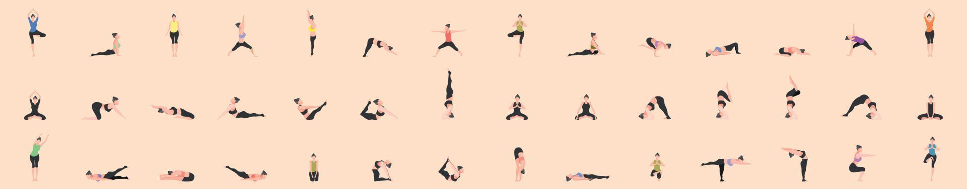 reeks van vrouw training door yoga houding. vector illustratie eps10