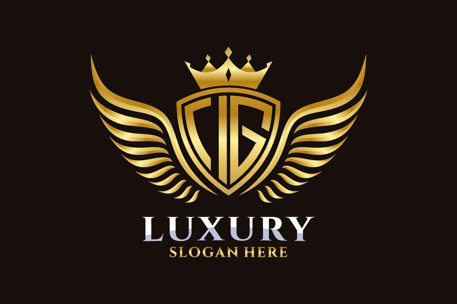 luxe Koninklijk vleugel brief ig kam goud kleur logo vector, zege logo, kam logo, vleugel logo, vector logo sjabloon.