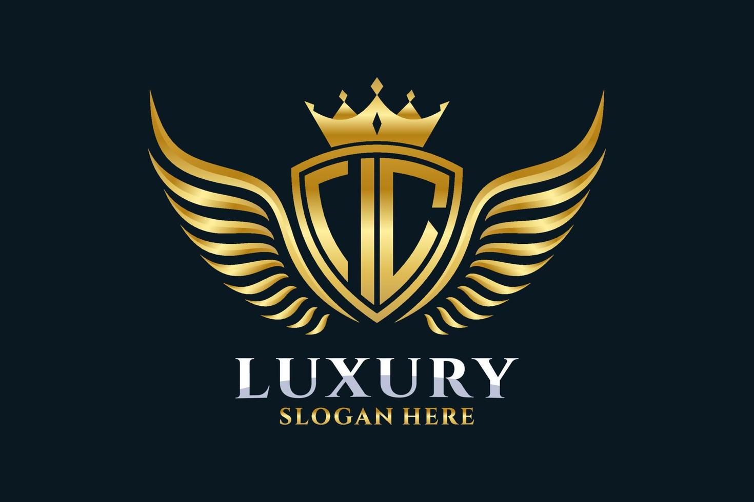 luxe Koninklijk vleugel brief ic kam goud kleur logo vector, zege logo, kam logo, vleugel logo, vector logo sjabloon.