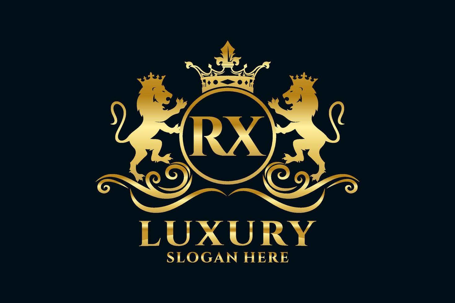 eerste rx brief leeuw Koninklijk luxe logo sjabloon in vector kunst voor luxueus branding projecten en andere vector illustratie.