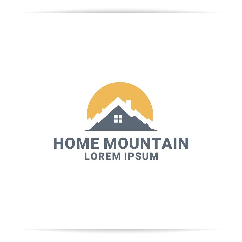 huis en berg logo ontwerp vector., zon, zonsondergang, voor reizend, camping, villa. vector