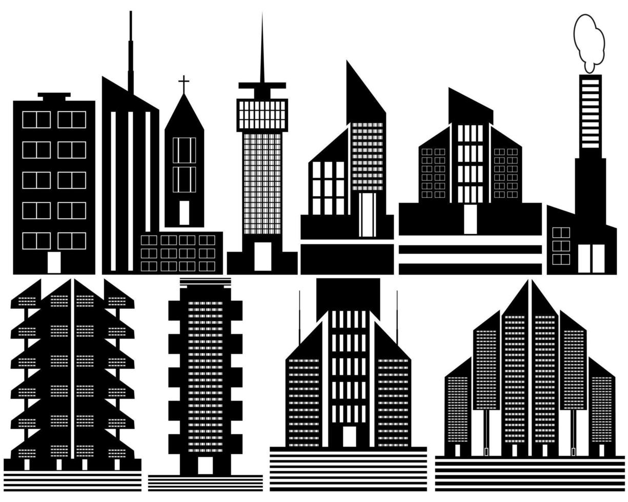 verschillend hoogbouw stad- huizen Aan een wit achtergrond vector