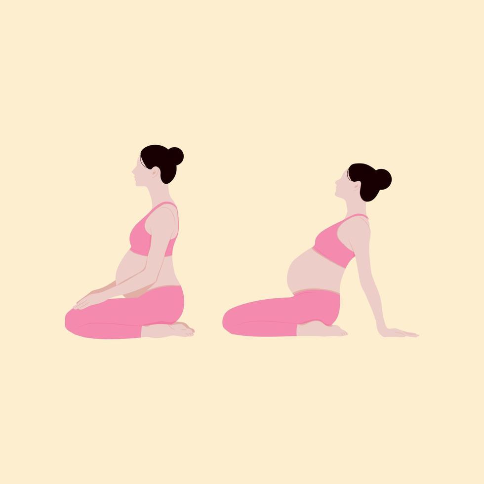 opdrachten voor zwanger Dames. yoga voor zwanger Dames. moederschap. vector illustratie van een zwanger meisje.