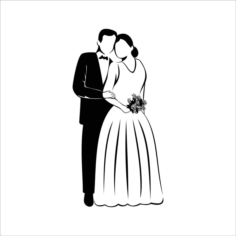bruid en bruidegom silhouet. bruiloft paar teken en symbool. vector