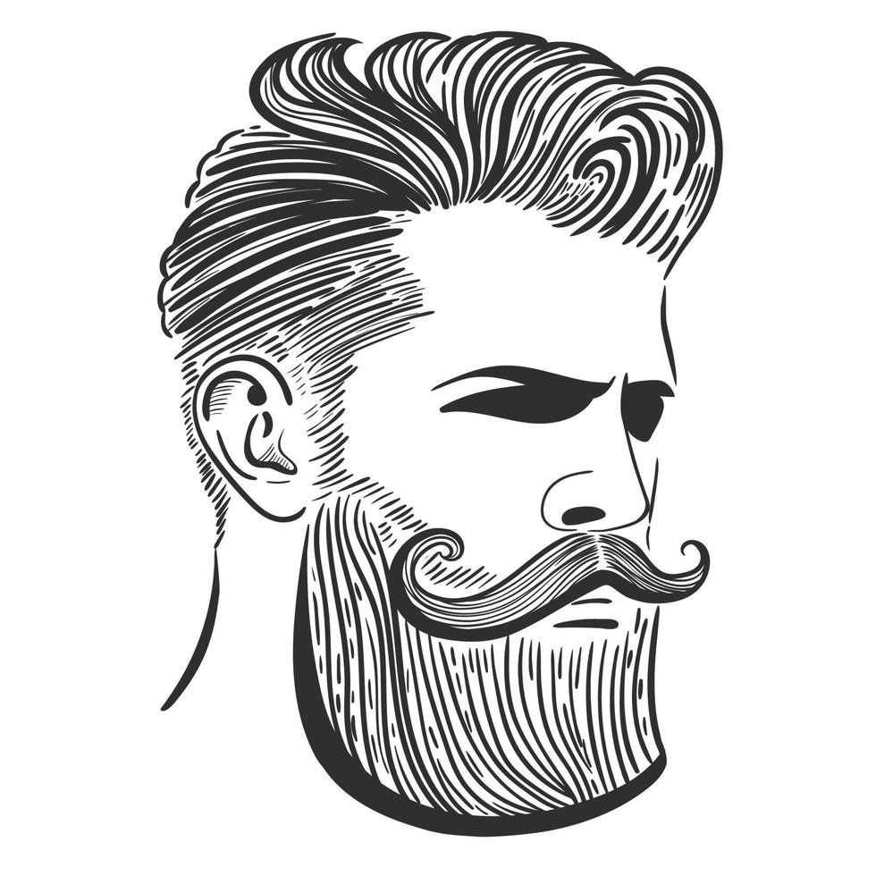 portret van een Mens met een baard en kapsel vector