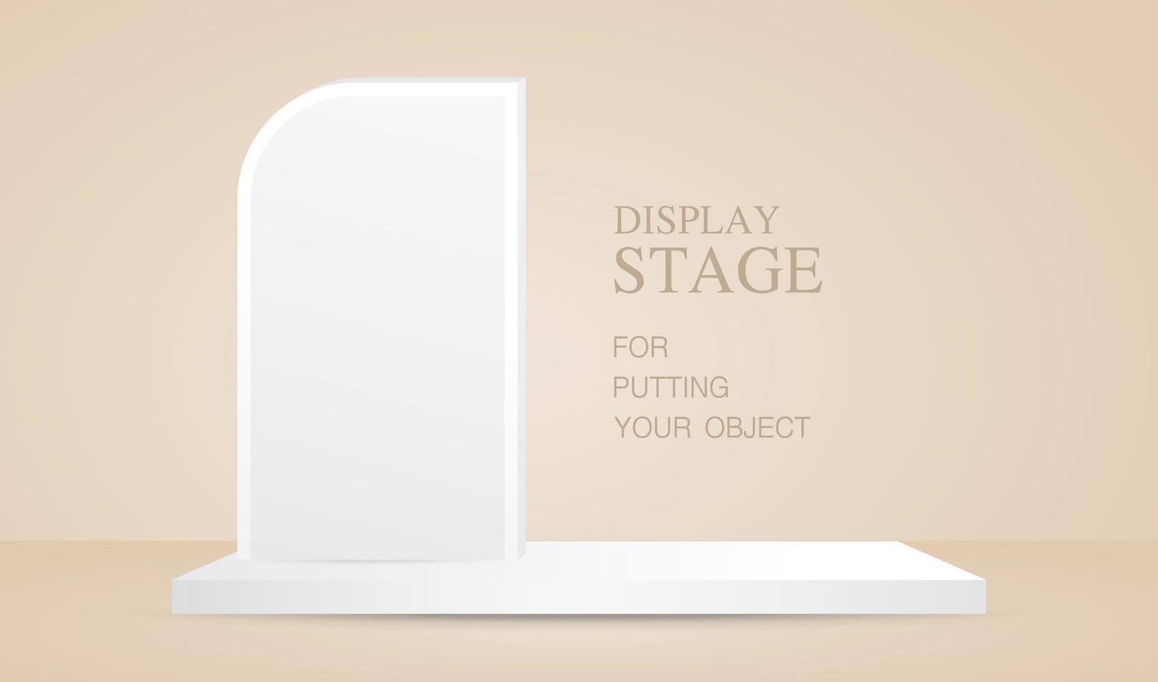 minimaal wit uithangbord met podium Scherm 3d illustratie vector Aan beige kleur achtergrond voor zetten voorwerp