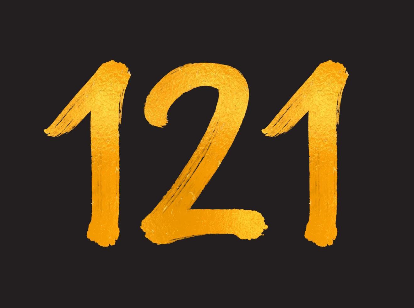 121 aantal logo vector illustratie, 121 jaren verjaardag viering vector sjabloon, 121e verjaardag, goud belettering getallen borstel tekening hand- getrokken schetsen, aantal logo ontwerp voor afdrukken, t overhemd