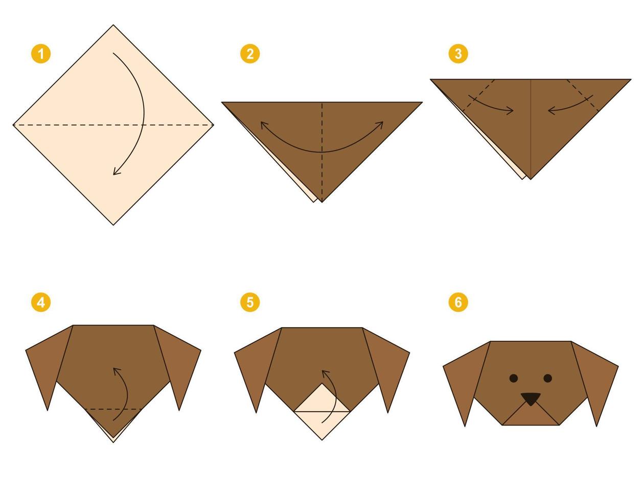 bruin hond origami regeling zelfstudie in beweging model. origami voor kinderen. stap door stap hoe naar maken een schattig origami hond. vector illustratie.