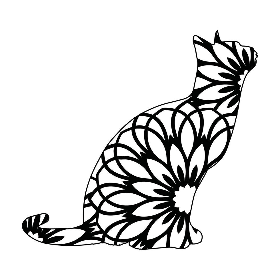 schattige kat mandala kleuren vector illustratie ontwerp.