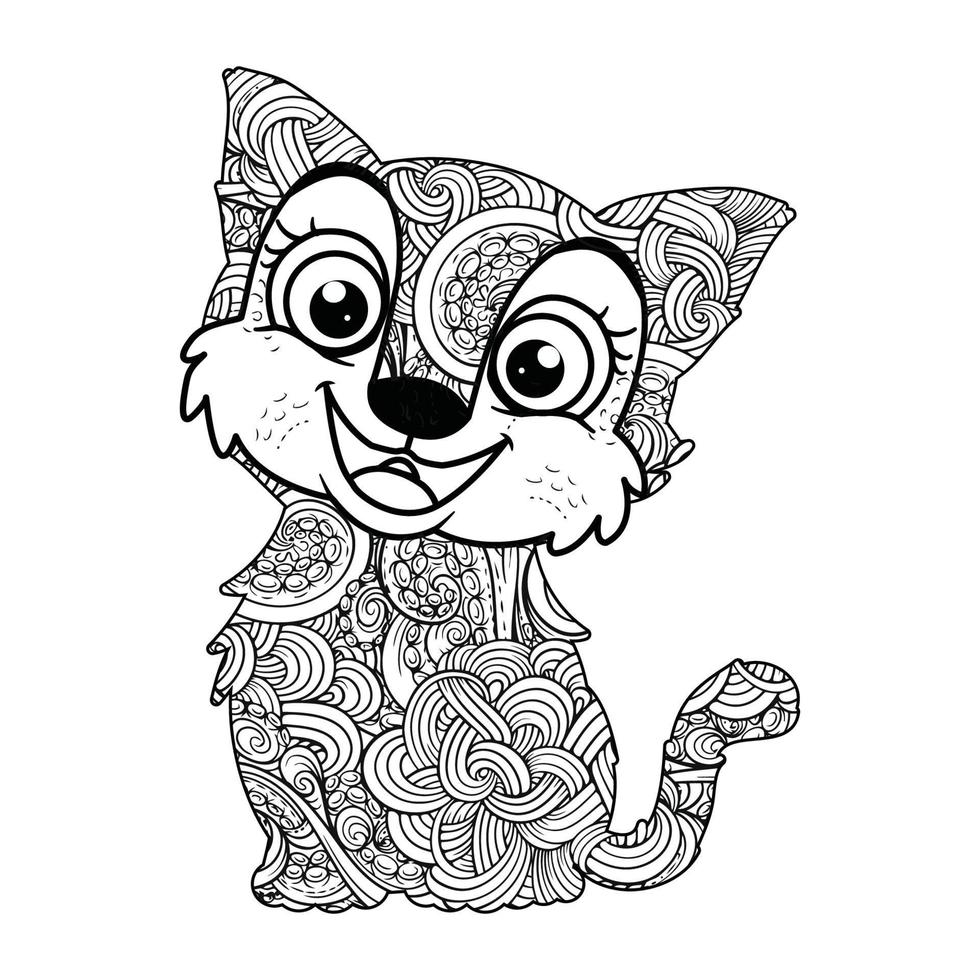 schattige kat mandala kleuren vector illustratie ontwerp.