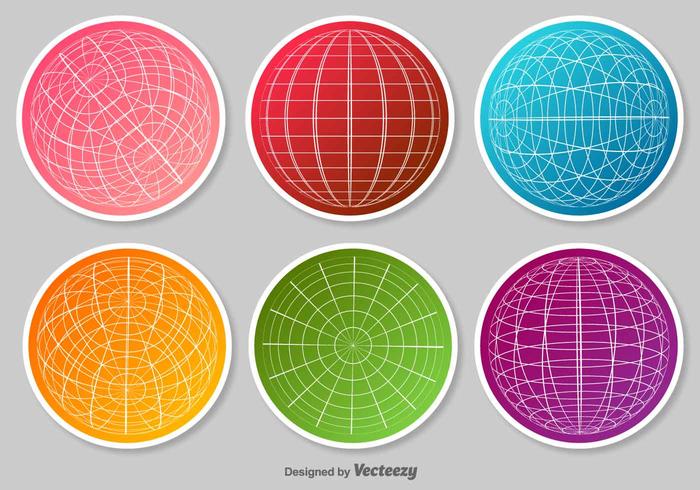 Set van Globe Grid Vector Stickers