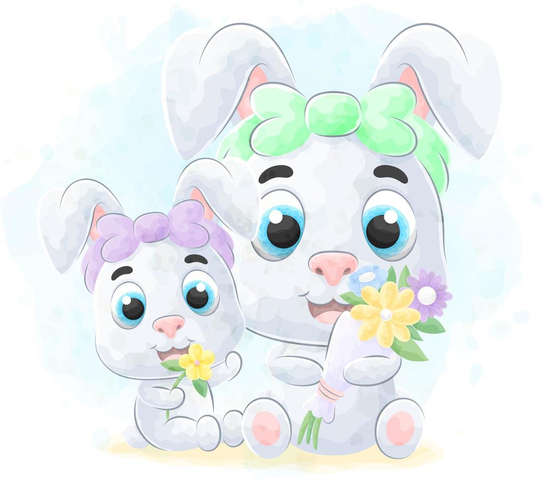 schattig doodle konijn met aquarel illustratie vector