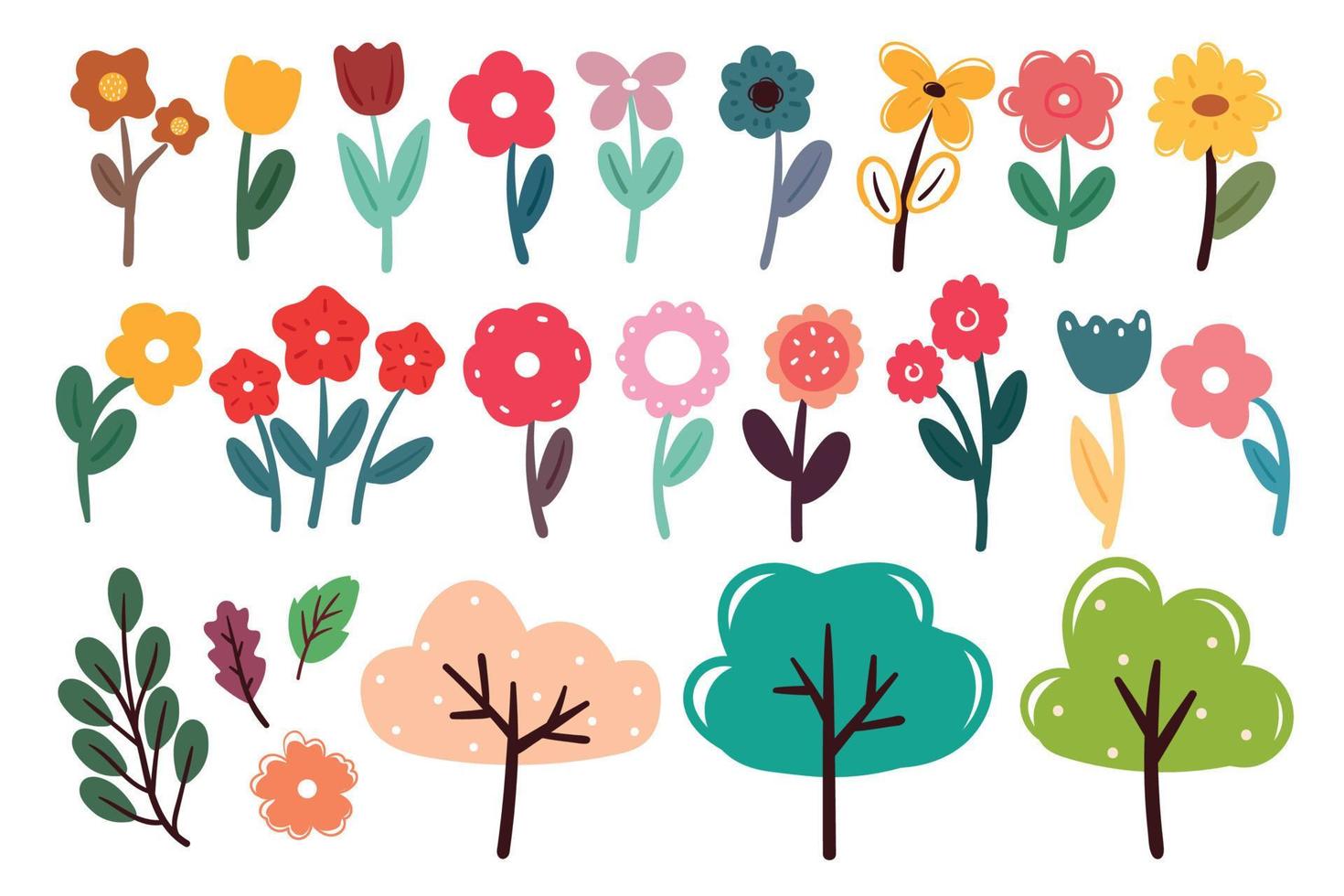 hand tekenen cartoon bloem sticker set vector