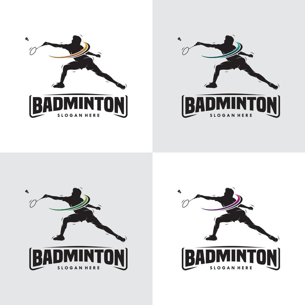 reeks van badminton speler silhouet logo ontwerp vector