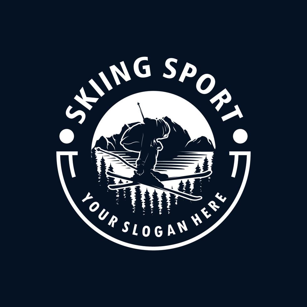 een Mens spelen ski in de berg logo ontwerp vector