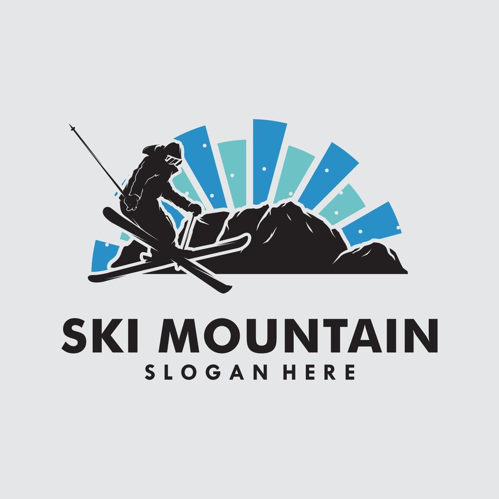 een Mens spelen ski in de berg logo ontwerp vector