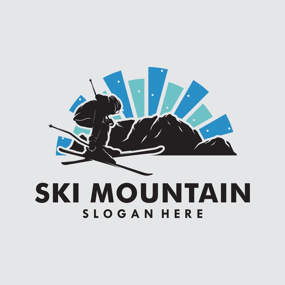 een Mens spelen ski in de berg logo ontwerp vector