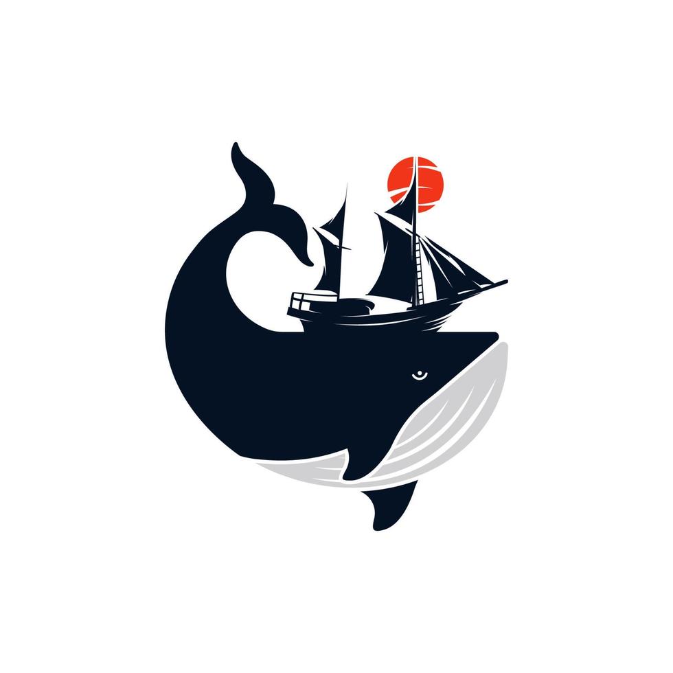 het zeilen walvis boot logo ontwerp vector