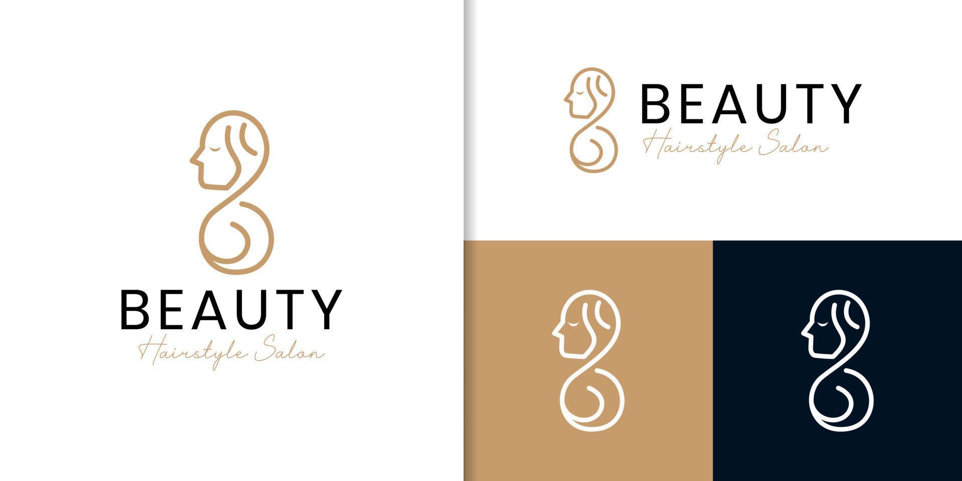 lijn kunst vrouw lang haar stijl logo met eerste brief b voor schoonheid salon merk identiteit vector icoon ontwerp